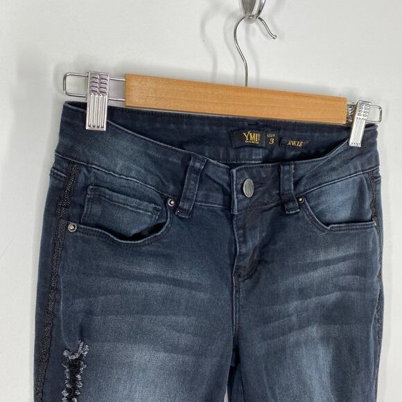 YMI Dark Wash Blue Cotton Blend Denim Shimmer Detail Ankle Jeans Women's Size 3 - Picture 5 of 10